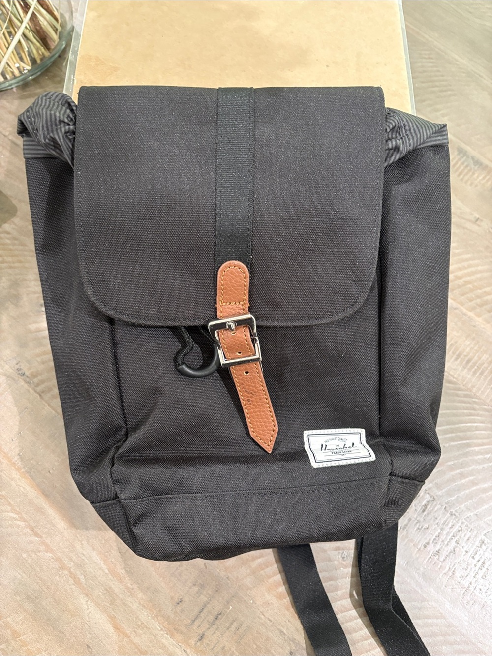 Herschel Supply Company Black Backpack with Brown Leather Strap